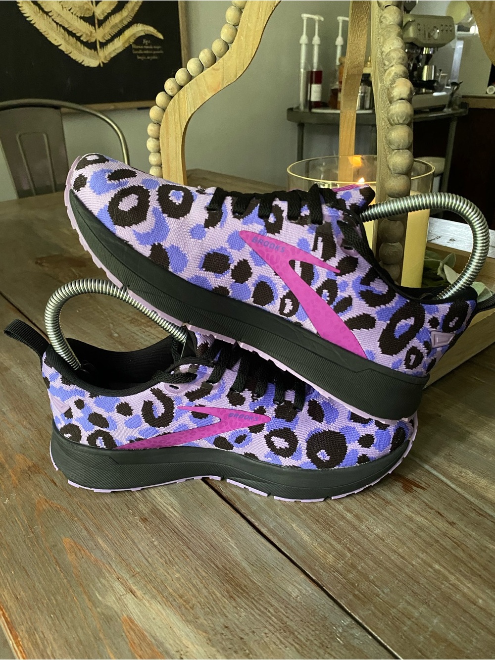 Brooks Women's Purple Black Pink Leopard Print Athletic Shoes - Picture 6 of 9